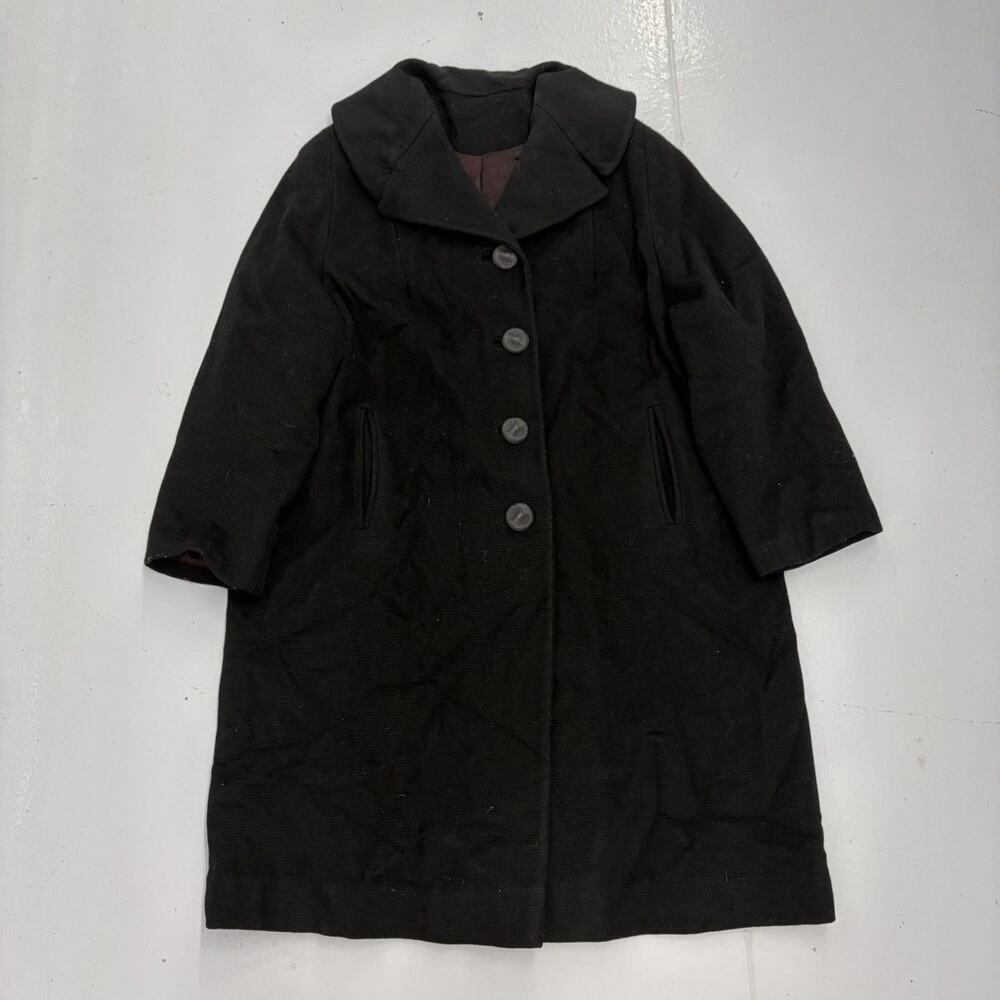 Vintage 50s Black Wool Union Made Long Overcoat